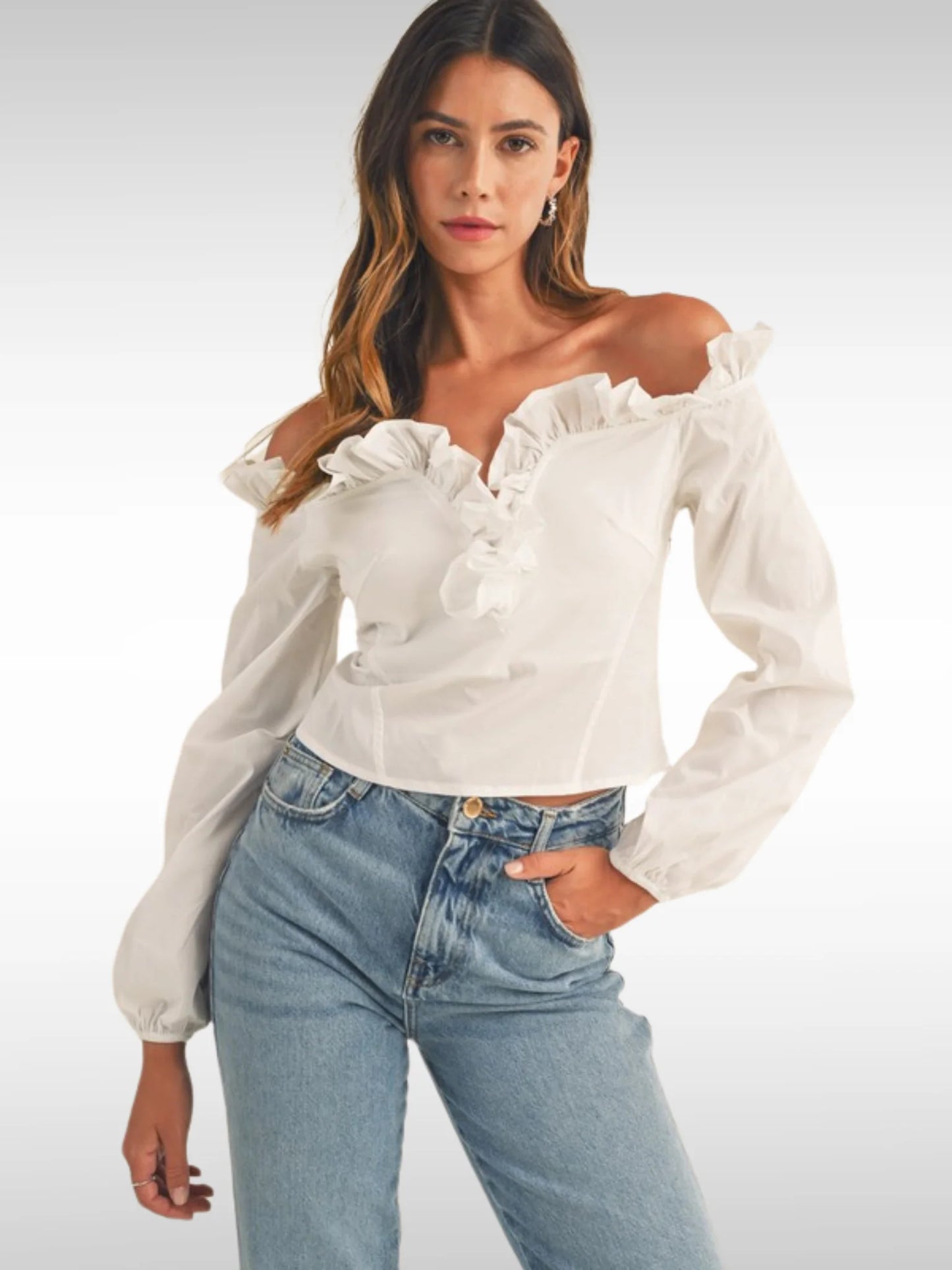 Jessica | White Ruffled Off-The-Shoulder Top